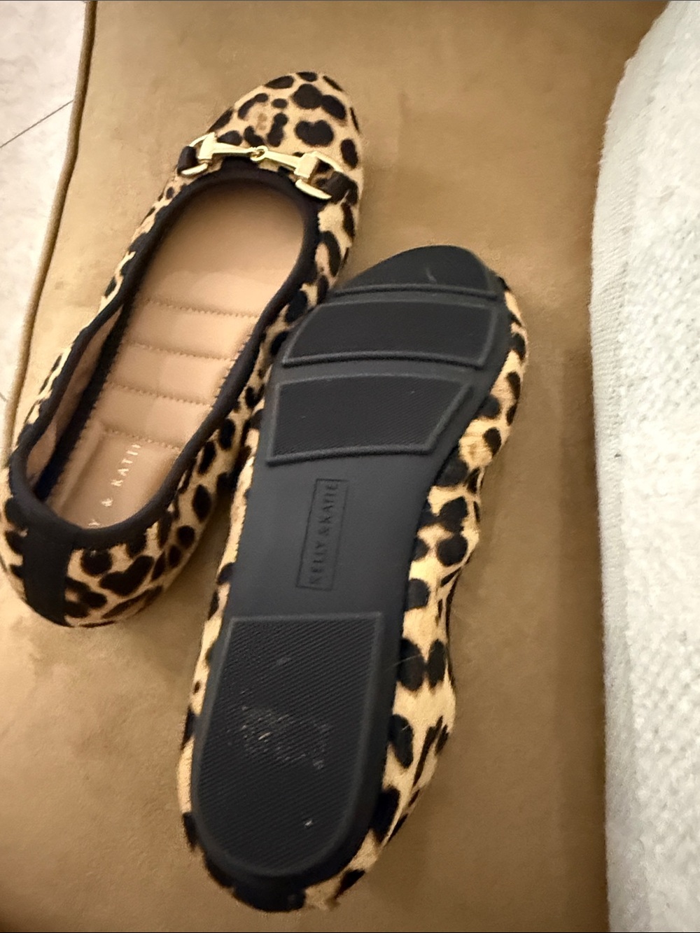 Leopard Print Women's Ballet Flats with Gold Accent - Picture 2 of 3